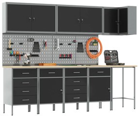Conjunto de Armário e Painel de Ferramentas de 12 Peças vidaXL Preto M