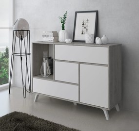 Aparador sala de jantar  WIND 1 porta buffet unidade, 3 gavetas, estrutura cor CEMENTO, porta e gavetas cor MATT BRANCO. Tamanho: 120x40x86cm.