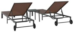 Conjuntos de espreguiçadeiras 2 pcs com rodas e mesa em rattan sintéti