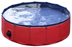 Piscina Dobrável Portátil para Animais de Estimação PVC Antiderrapante Ø80x20 cm Vermelho