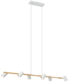 Candeeiro suspenso inteligente de madeira com 6 luzes retangulares brancas, incluindo Wifi GU10 - Jeana Straight