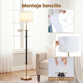 Candeeiro de pé moderno com abajur de linho, interruptor de pé, Estrutura metálica, casquilho E27 e cabo de 2 m para quarto, sala de estar e escritóri