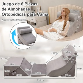 Conjunto de travesseiros ortopédicos para cama almofadas de cunha ajustáveis ​​de espuma para pescoço, costas, pernas, capa lavável na máquina cinza