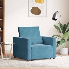 vidaXL Poltrona Sofá-Cama Individual Convertible Azul Veludo 3 em 1