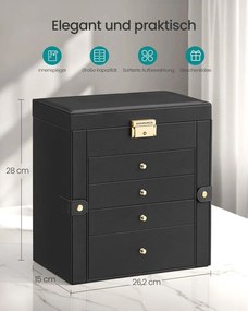 Caixa para joias com 5 níveis 15 x 26,2 x 28 cm Preto