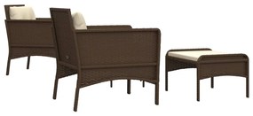 5 pcs conjunto lounge jardim c/ almofadões vime PE castanho