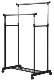 HOMCOM Charriot com Altura Ajustável Cabide com 4 Rodas para Roupa Aço Inoxidável 80x43x85-155cm Preto
