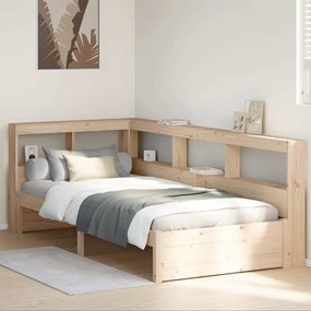 vidaXL Cama com estante sem colchão 90x200 cm pinho maciço