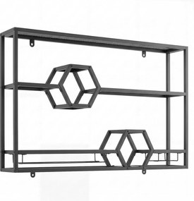 Garrafeira de Parede, 120 x 20 x 77 cm, Suporte para Copos, Preto