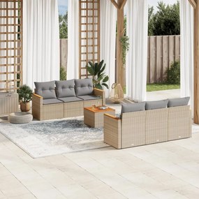 7 pcs conjunto de sofás p/ jardim com almofadões vime PE bege