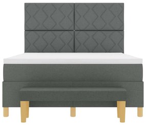 Cama Box Spring com Colchão e Banco Cinza Escuro 140x200 cm Tecido