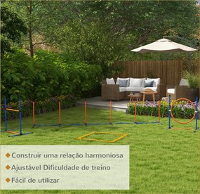 Jogo de Agilidade para Cães de 4 Peças com Piquetes para Slalom Zona de Descanso Valla e Anel de Salto Laranja e Azul