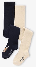 Conjunto de 2 pares de collants de Natal para bebé menina marinho