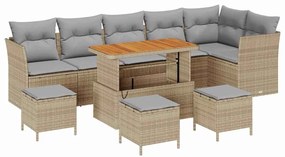 Conjunto de Sofá de Jardim 10 Peças com Almofadas Beigas de Rattan Sin