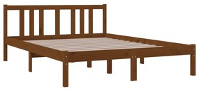 Estrutura de cama casal 135x190 cm madeira maciça castanho-mel