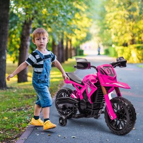 Motocross elétrico para crianças dos 3 aos 8 anos, bateria de 6 V, 2 motores, buzina e rodas de treino, capacidade de carga de 30 kg, cor-de-rosa
