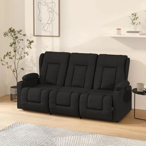 vidaXL Poltrona massagem 3 lug. recl. c/ suportes copo tecido preto