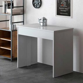 Consola de mesa de jantar extensível até 301 cm, acabamento Branco fosco, medidas fechadas: 90x49x75 cm de altura