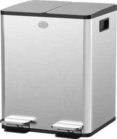 Caixote do lixo duplo para cozinha, 2 x 20 L, 2 tampas com fecho suave, baldes interiores removíveis e pegas
