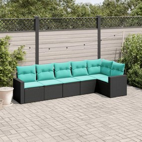 6 pcs conjunto de sofás p/ jardim c/ almofadões vime PE preto