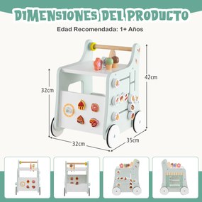 Andador 2 em 1 para bebés de madeira com arrumação Loja de doces para crianças com gelados, e labirinto Verde