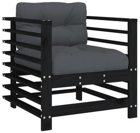 Cadeiras de jardim c/ almofadões 2 pcs pinho maciço preto