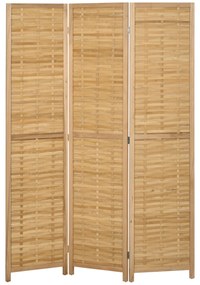 Biombo de 3 Paineis Separador de Ambientes Dobrável 120x1,8x170 cm Divisor de Ambientes com Padrão Tecido em Bambu Madeira