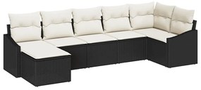 Conjunto de Jantar de Jardim 7 Peças com Almofadas Pretas em Rattan Po