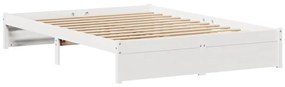 Cama sem colchão 140x190 cm madeira de pinho maciça branco