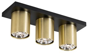 Candeeiro de teto moderno preto com dourado 3-luzes - Tubo Moderno