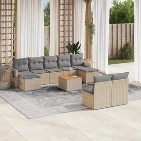 10 pcs conjunto de sofás p/ jardim com almofadões vime PE bege
