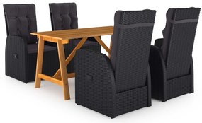 5 pcs conjunto de jantar de jardim preto
