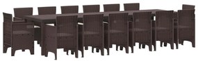 vidaXL Conjunto de Jantar para Jardim 15 pcs Castanho Rattan Polt