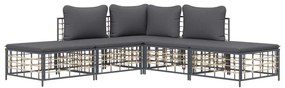 5 pcs conjunto lounge de jardim c/ almofadões vime PE antracite