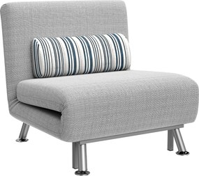 HOMCOM Sofá-Cama Individual Dobrável com Encosto Ajustável 5 Posições, Almofada e Revestimento em Linho Sintético, 75x70x75 cm, Cinzento | Aosom Portugal