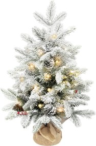 HOMCOM Mini Árvore de Natal Artificial com 35 Luzes LED 182 Ramos com Neve Pinhas Bagas e Base de Saco de Juta Ø48x60 cm Verde | Aosom Portugal