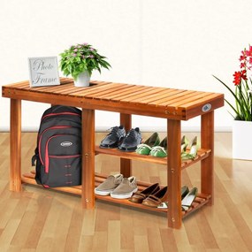 Sapateira 2 em 1 em madeira de acácia 45 x 87 x 30 cm Castanho