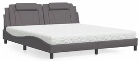 vidaXL Cama com colchão 180x200 cm couro artificial cinza