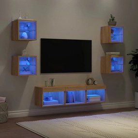 7pcs móveis parede p/ TV c/ LEDs deriv. madeira carvalho sonoma