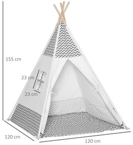 Tenda Tipi para Crianças acima de 3 Anos Tenda Infantil de Madeira Portátil com Janela Almofada e Bolsa de Transporte para Interiores e Exteriores 120