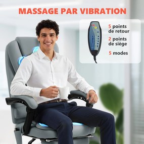 Cadeira de escritório com função de massagem, altura ajustável, encosto reclinável e comando com fio, cinzenta