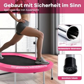 Trampolim para 2 pessoas com alça ajustável em altura Mini trampolim 154 x 90 x 92 -132 cm Rosa