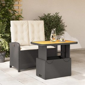 2 pcs conjunto de jantar p/ jardim c/ almofadões vime PE preto