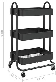 Carrinho com 3 prateleiras 46x34x79 cm aço preto