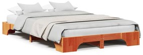 Cama Castanho Encerado 140x190 cm de Madeira de Pinho Maciça