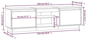 Móvel de TV Sky de 140 cm em Madeira de Pinho - Cinzento - Design Rust