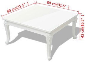 Mesa de centro, 80x80x42 cm, branco brilhante
