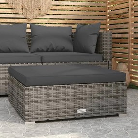 vidaXL Apoio de pés p/ jardim com almofadão 70x70x30 cm vime PE cinza