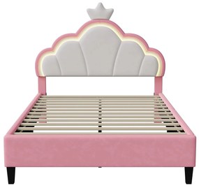 90X200Cm/140X200Cm Pink PU Children'S Bed Frame,With LED and Crown-Sha