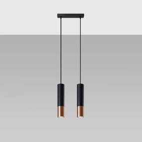Candeeiro de Teto Suspenso AÇO LOOPEZ 2 Lampâdas Preto/Cobre